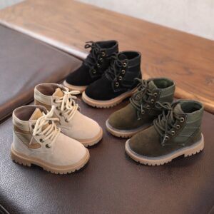 Kids Casual Solid Color Lace-up Boots