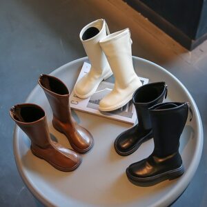 Girls Fashion Solid Color PU Boots