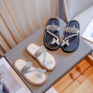 Kids Girls Fashion Casual Butterfly Rhinestone Flat Slippers