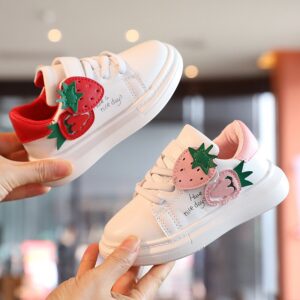 Girls Cute Cartoon Strawberry Velcro Low-top Soft Bottom Sneakers