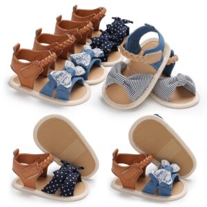 Baby Girls Basic Bow Stripe Non-slip Sandals