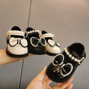 Kids Girls Fashion Casual Bow Pearl Velcro First Walkers Shoes