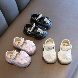 Kids Girls Casual Cute Bow Pearl Velcro First Walkers Shoes