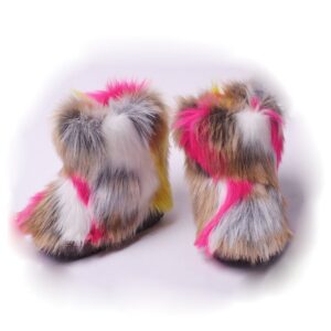Kids Girls Faux Fur Rainbow Color Gradient Plush Snow Boots