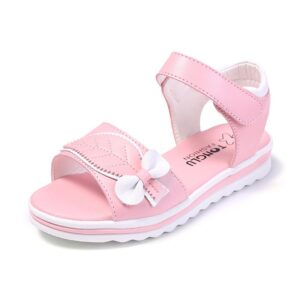 Kids Girls Basic Bow Leaf Velcro Non-slip Soft Bottom Flat Princess Sandals