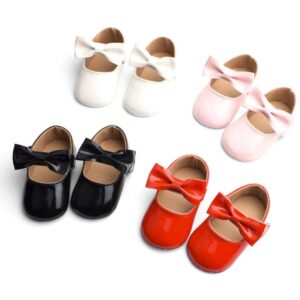 Girls Cute Basic Solid Color Bow Decor Velcro Flats