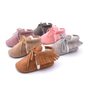 Baby Basic Solid Color Tassel Frosted Soft Bottom Plush First Walkers