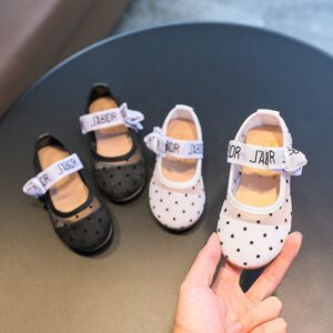 Girls Casual Letter Pattern Polka Dot Breathable Flats