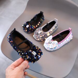 Girls Cute Bow Sequin Soft Sole Princess Flats