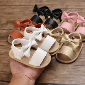 Baby Girls Basic Solid Color Bow Decor PU Sandals