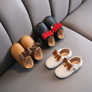 Girls Fashion Velcro Design Bowknot Decor PU Flats