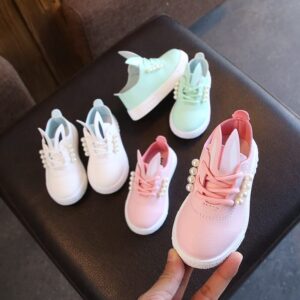 Girls Cute Rabbit Ear Design Pearl Decoration Sneakers