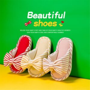 Girls Fashion Striped Bowknot Decor Slippers