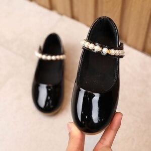 Girls Simple Solid Color Pearl Decor PU Flats