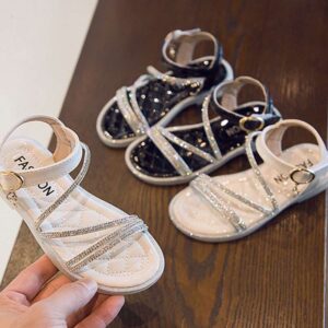Girls Shiny Rhinestone Decor Flat Sandals