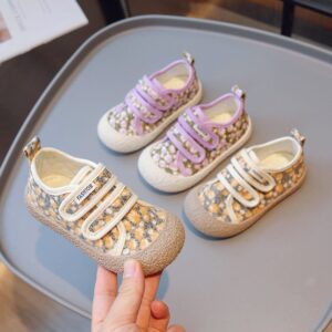 Kids Girls Casual Cute Floral Velcro Flat Canvas Shoes