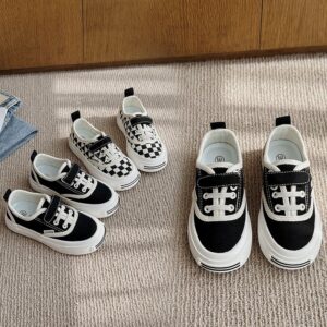 Kids Unisex Fashion Casual Basic Color Block Plaid Velcro Lace-Up Low Top Canvas Shoes