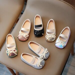 Kids Girls Fashion Casual Cute Sequins Flat Slip On PU Loafers Shots