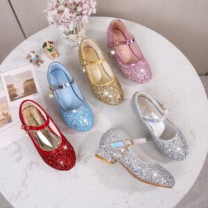 Kids Girls Fashion Casual Cute Party Sequins Chunky Heel Metal Buckle Sandals