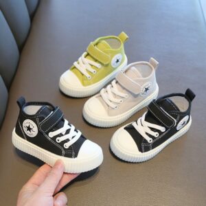 Kids Unisex Fashion Casual Velcro Lace-Up Round-Toe Thick-Soled Canvas Sneakers