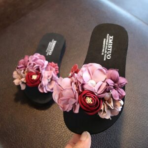 Girl Boho Fabric Flower Decoration Beach Slippers