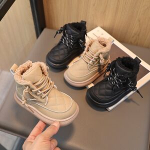 Kids Boys Girls Autumn Winter Fashion Casual Cute Solid Color Round-Toe Flats Slip On Platform Shoes Lace-Up Snow Ankle Boots