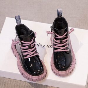 Kids Boys Girls Autumn Winter Fashion Casual Color Matching TPR Zipper Short Boots Low Round-Toe Dr. Martens