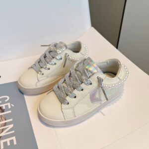 KIDS Girls Boys Spring Autumn Fashion Casual Solid Color Pearl Chain Breathable Star Board Shoes