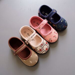 Kids Casual Corduroy Tiny Flower Square Canvas Flats