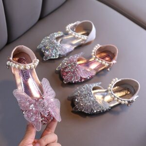 Children Kids Baby Fashion Girls Rhinestone Pearl Butterfly Princess Shoes