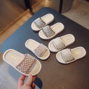 Children Kids Baby Fashion Girls Rhinestone Pearl Casual Outdoor Slippers Shoes