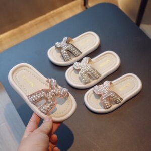 Children Kids Baby Fashion Girls Rhinestone Pearl Casual Outdoor Slippers Shoes