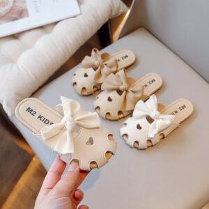 Children Kids Baby Fashion Girls Hollowed Out Bow Casual Outdoor Slippers Shoes