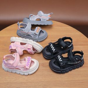 Children Kids Baby Fashion Girls Boys Soft Bottom Open Toe Plaid Sandals Shoes
