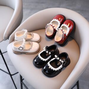 Children Kids Baby Fashion Girls Casual Soft Bottom Pearl Princess Flat Shoes
