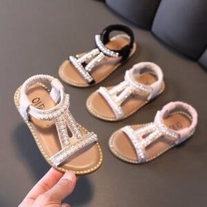 Children Kids Baby Fashion Girls Casual Soft Bottom Pearl Sandals Shoes