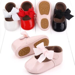Toddlers Newborn Baby Fashion Girls Bowknot Pu Leather Soft Bottom Princess Shoes