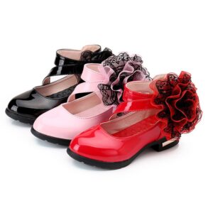 Children Kids Baby Fashion Girls Mesh Flower Pu Leather Flats Princess Shoes