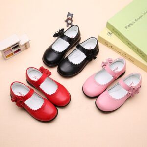 Children Kids Baby Fashion Girls Flower Pu Leather Flats Princess Shoes