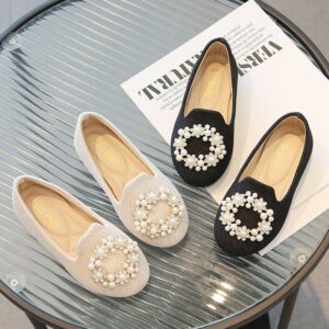 Children Kids Toddlers Fashion Girls Soft Bottom Princess Pearl Flat Shoes