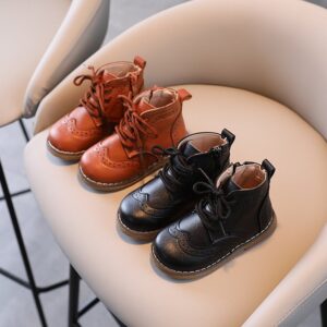Children Kids Toddlers Fashion Girls Boys Side Zipper Mid-Top Boots