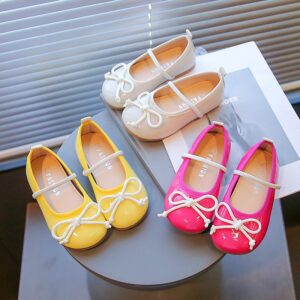 Children Kids Toddlers Girls Soft Bottom Bowknot Princess Leather Shoes