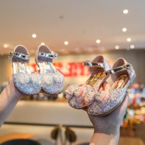 Children Kids Toddlers Girls Crystal Bow Flat Princess Shoes