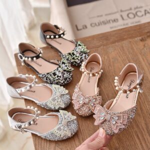 Children Kids Toddlers Girls Rhinestones Bow Princess Flats Shoes