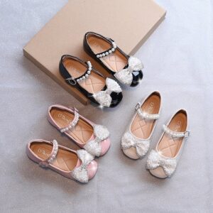 Children Kids Toddlers Girls Artificial Pearls Bow Flat Princess Shoes