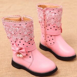 Children Kids Toddlers Girls Bow Pendant Plus Velvet Boots