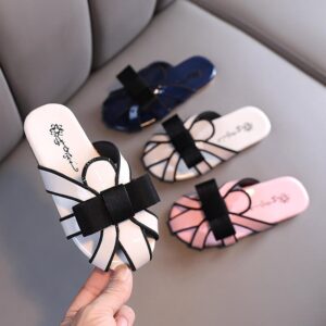 Girls Fashion Bows Decorated PU Slippers