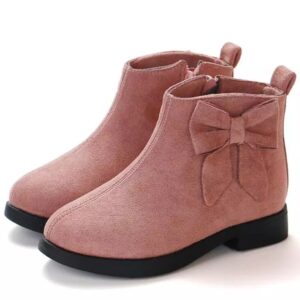 Girls Solid Color Bowknot Decor Zipper Design Boots