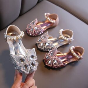 Girls Fashion Bowknot Diamond Decoration Velcro Design Casual Sandals