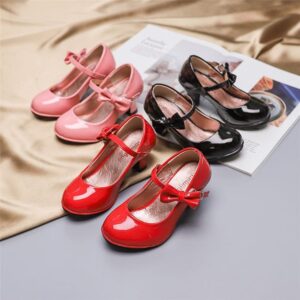 Girls Fashion Solid Color Bowknot Decor PU High-heeled Shoes